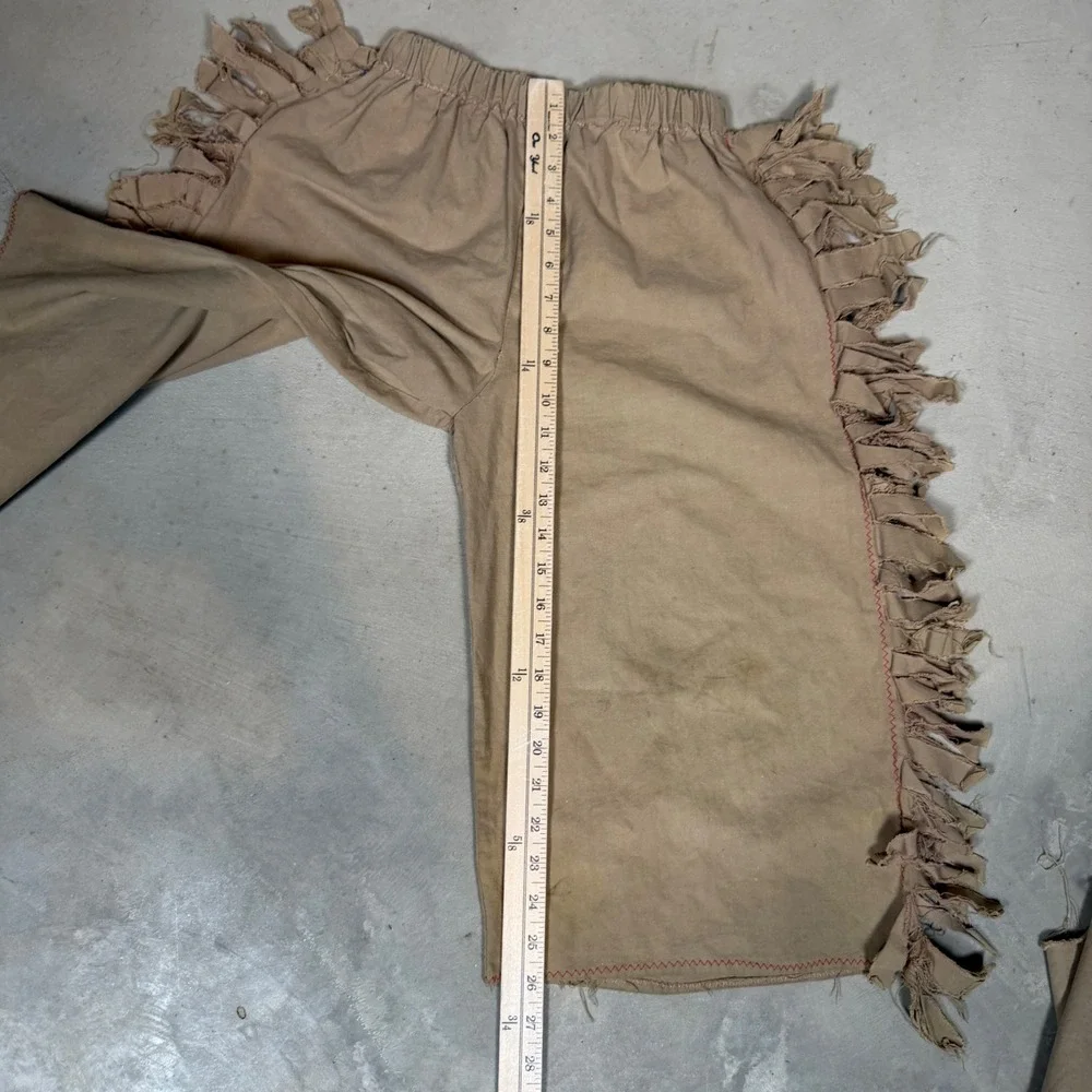 Vintage 70s Kids Western Cowboy Fringe cotton Costume Set Tan Handmade